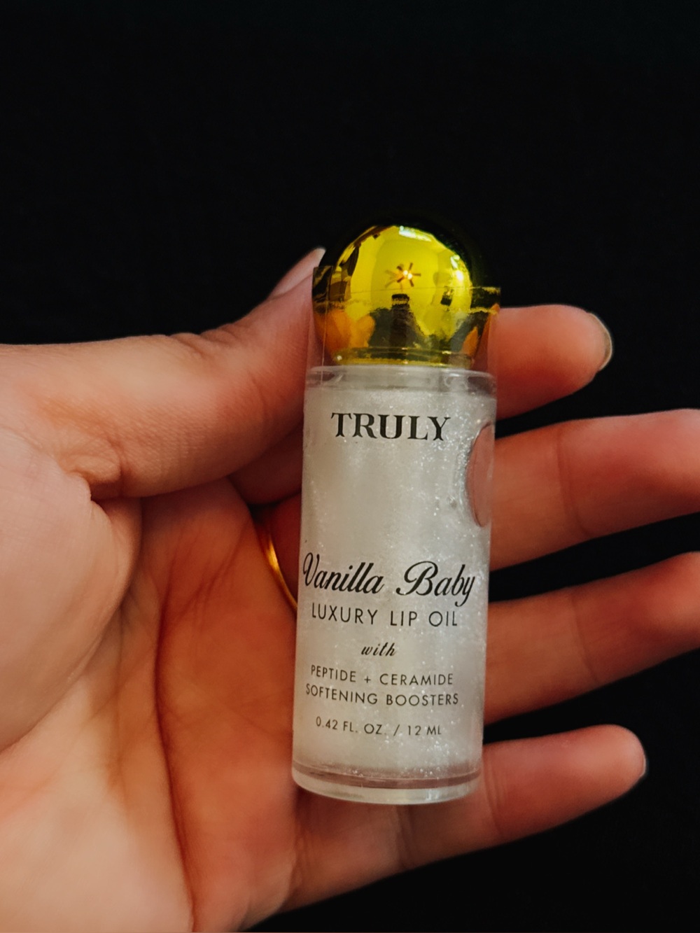 TRULY Vanilla Baby Luxury Lip Oil - Shimmery Clear with Gold Cap